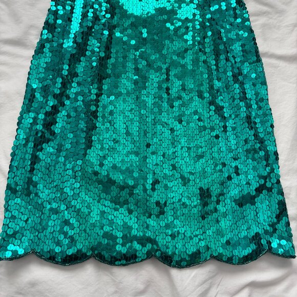 VINTAGE 80s Emerald Green Niteline Della Roufogali Sequin Cocktail Dress Sz 4 - Picture 12 of 15